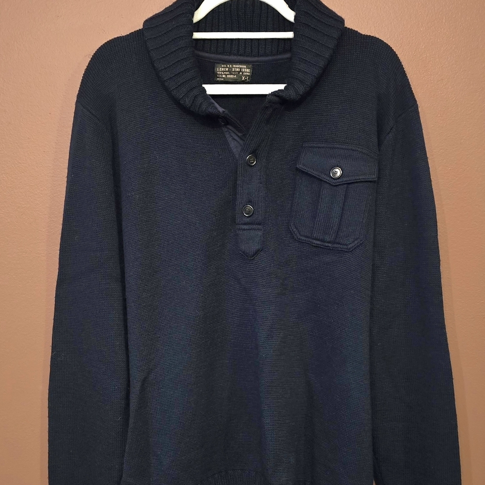 J. Crew Dark Blue Sweater with Shawl Collar